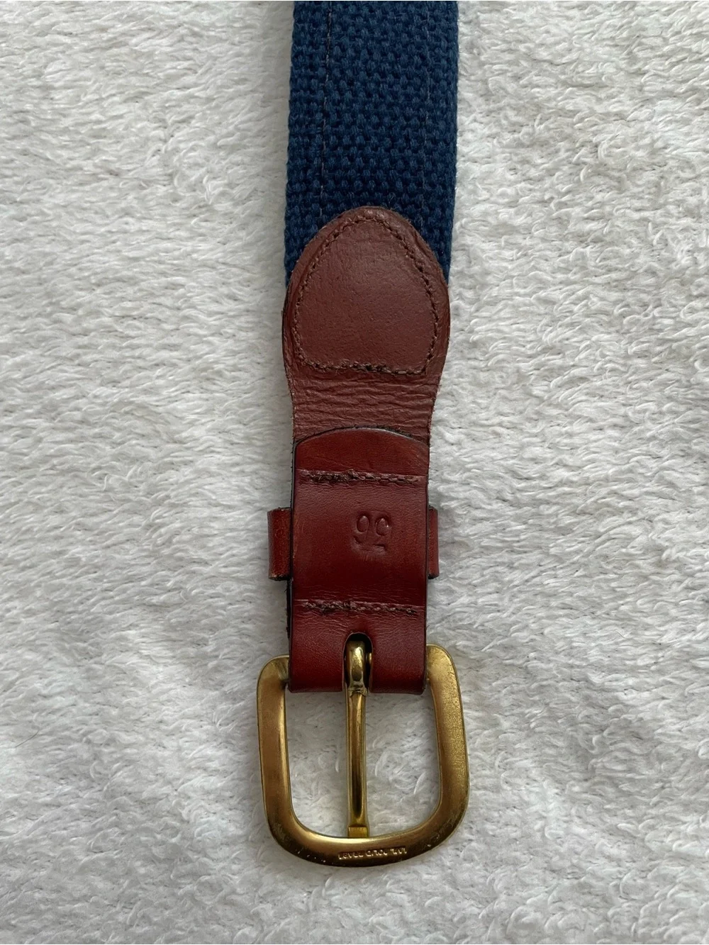 Leather Man Ltd size 36 Navy Flag Embroidered Belt with Brown Top Grain Leather